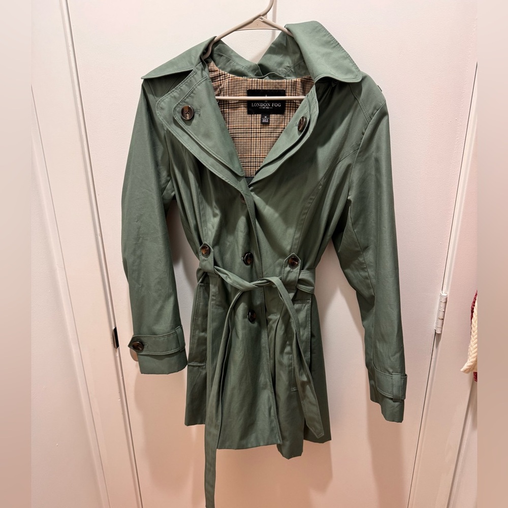 London Fog Women's Mint Green Double Lapel Single Breasted Trench Coat - Picture 2 of 6